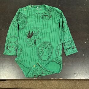Mini Rodini Emerald Green Fox Circle Print Bodysuit